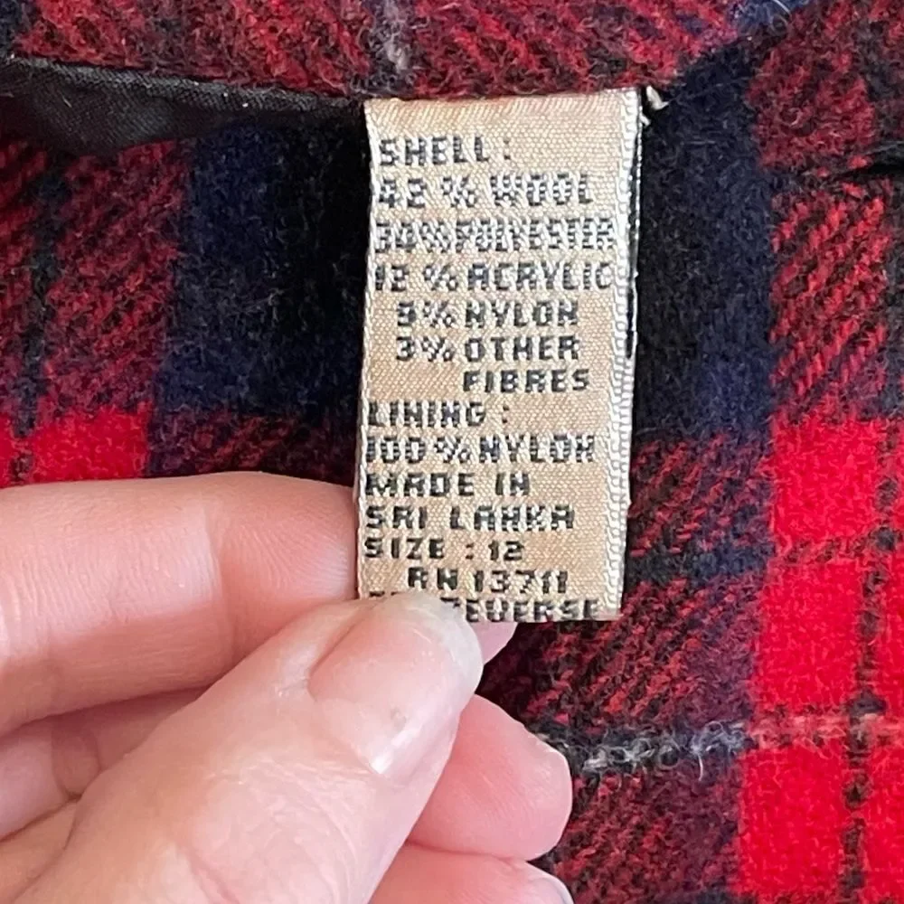NWT- Vintage Old Stock- Marsh Landing Wool Plaid Red Navy Blue Wrap Skirt, 12